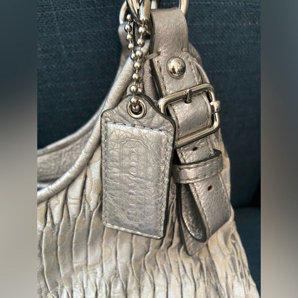 Coach Madison Gathered Sateen Signature Coach Logo Gray & Mettalic Silver Bag - Picture 4 of 16